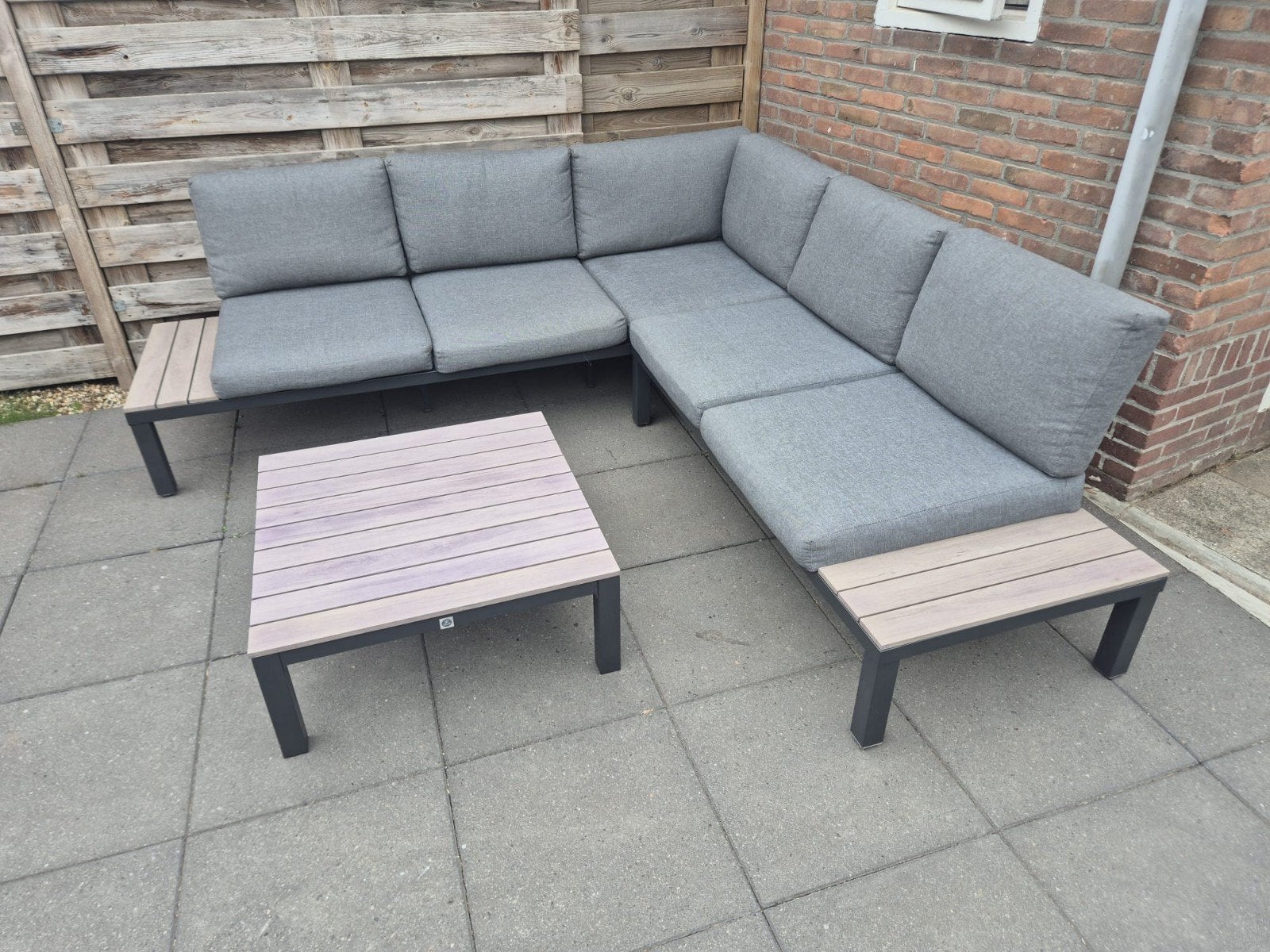 Aluminium Loungeset 225 x 225 cm (bezorging mogelijk), Enlèvement ou Envoi, 5 places, Aluminium, Comme neuf