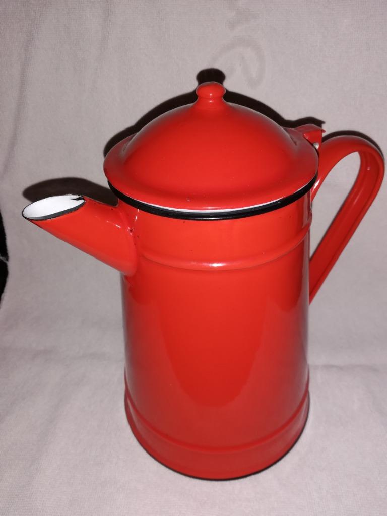 Cafetière vintage en tôle émaillée de couleur rouge, Enlèvement ou Envoi