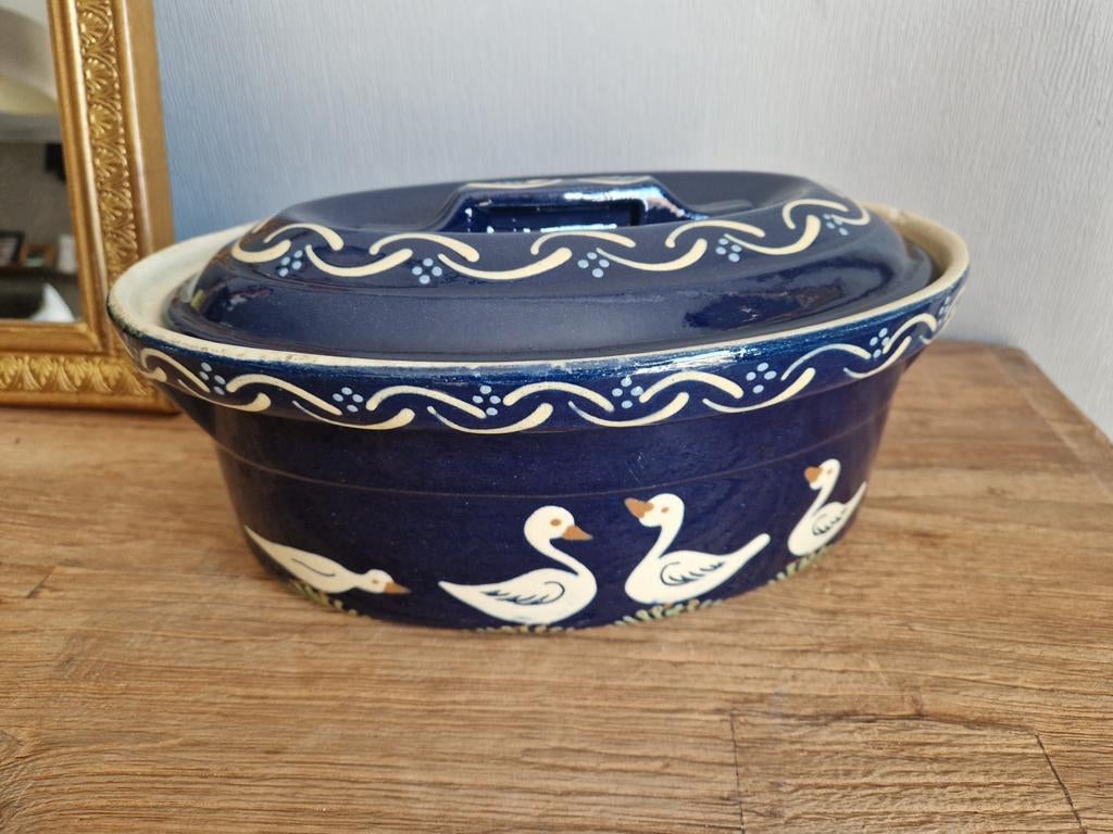 Antieke keramische paté pot met ganzen, Antiek en Kunst, Ophalen of Verzenden