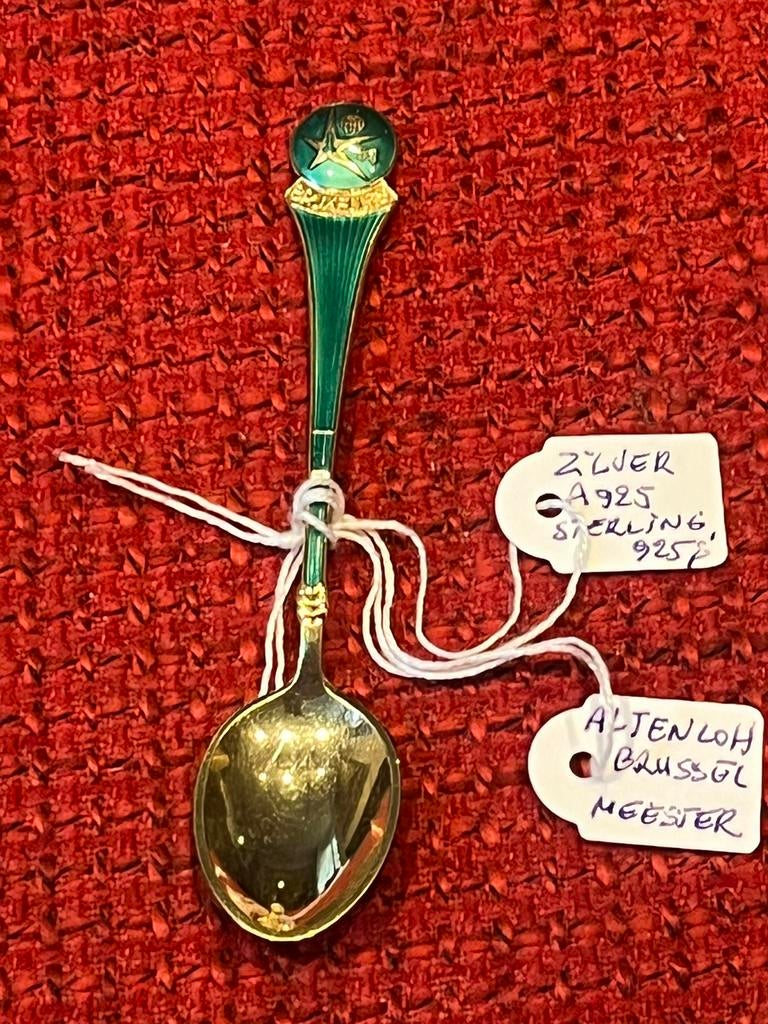 Souvernir lepel Expo 58 Brussel A925 Sterling Zilver Verguld, Verzamelen, Overige Verzamelen, Ophalen
