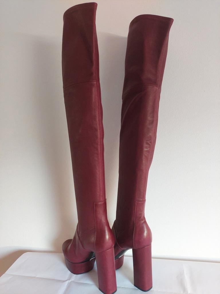 314C* CASADEI prachtige bordeauxrode leren laarzen tot over, Kleding | Dames, Schoenen, Hoge laarzen, Overige kleuren, Ophalen of Verzenden