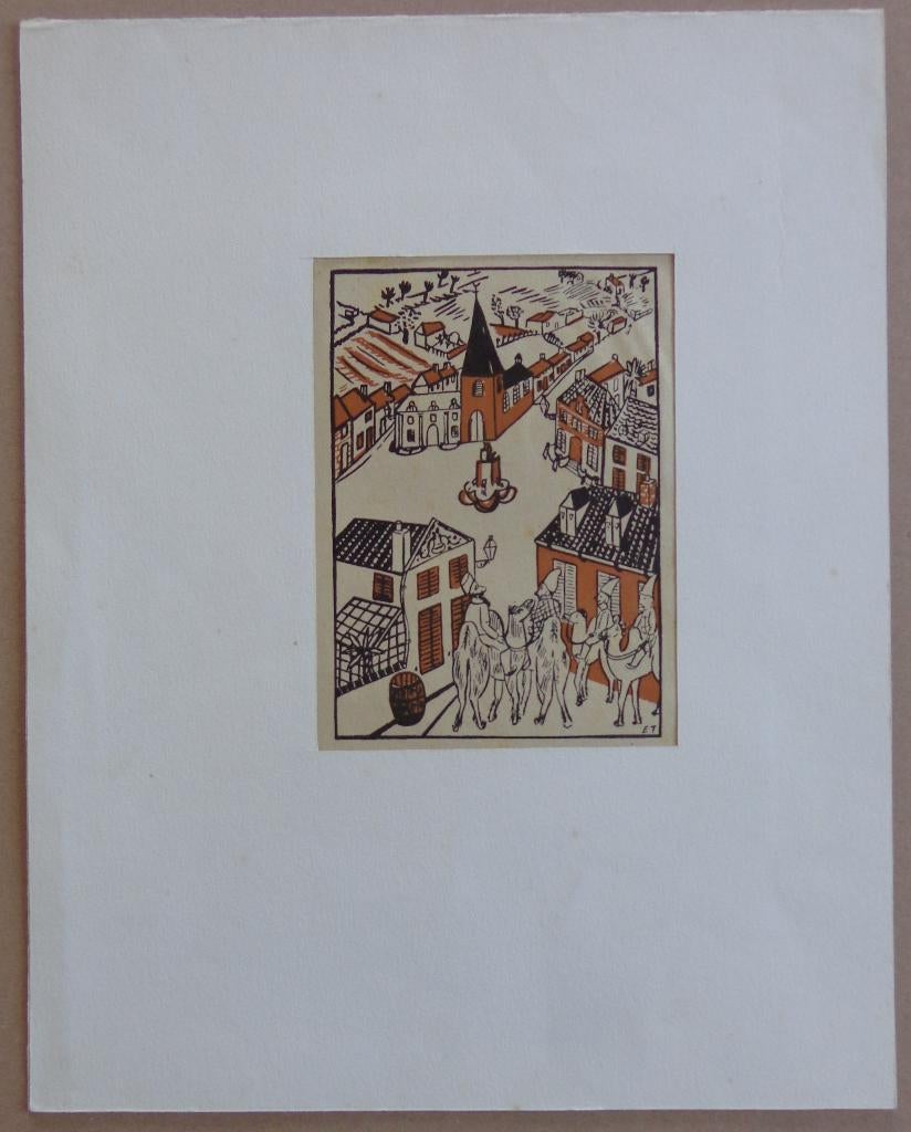 EDGARD TYTGAT / LOT VAN 3 STUKS / KLEURHOUTSNEDE / 36x29cm, Antiek en Kunst, Ophalen of Verzenden, Gravure
