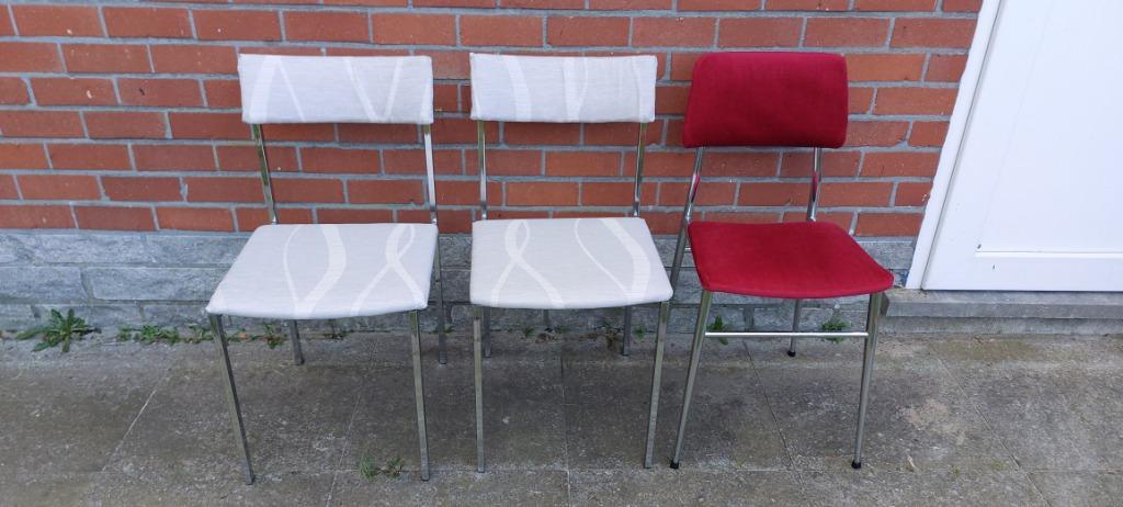3 retro stoelen in metaal, Huis en Inrichting, Stoelen, Ophalen, Gebruikt, Drie, Metaal