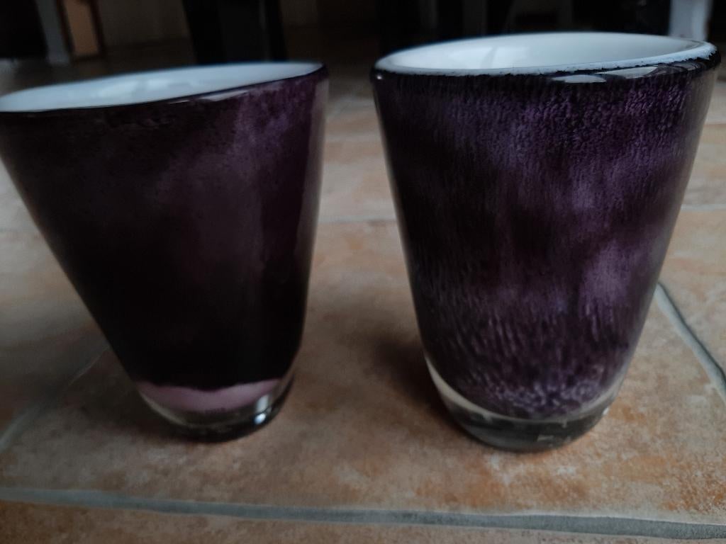 Des Pots twee zware mond geblazen glazen vazen/potten, Huis en Inrichting, Overige kleuren, Ophalen of Verzenden, Minder dan 50 cm