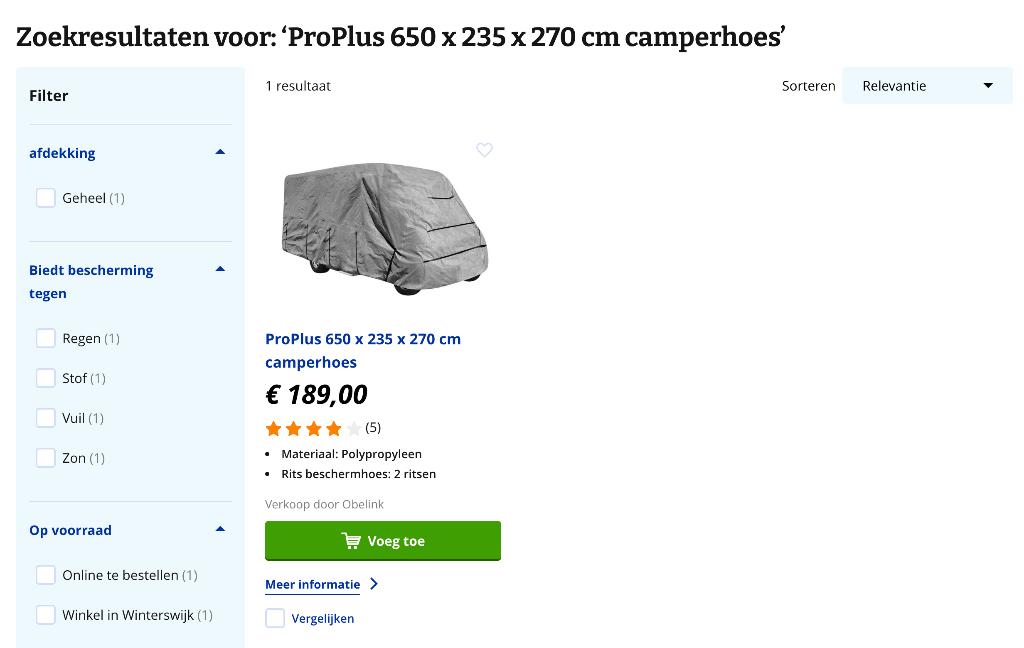 ProPlus 650 x 235 x 270 cm camperhoes, Particulier
