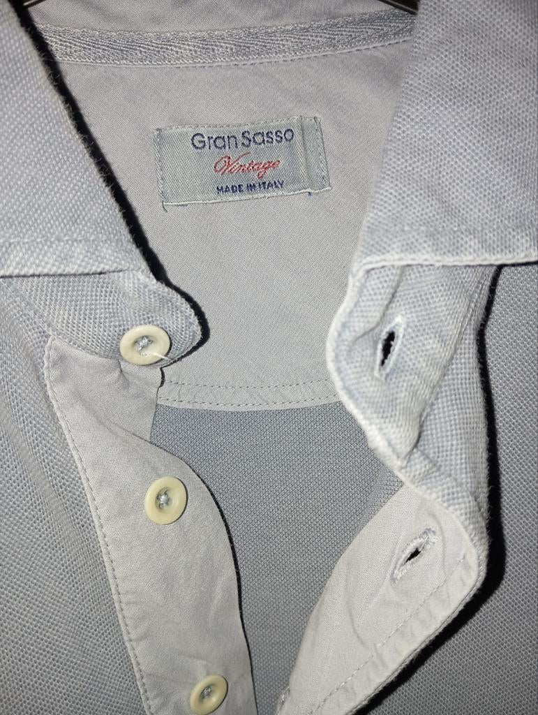 Gran Sasso Vintage polo, made in Italy, grey blue,L, Kleding | Heren, Ophalen of Verzenden