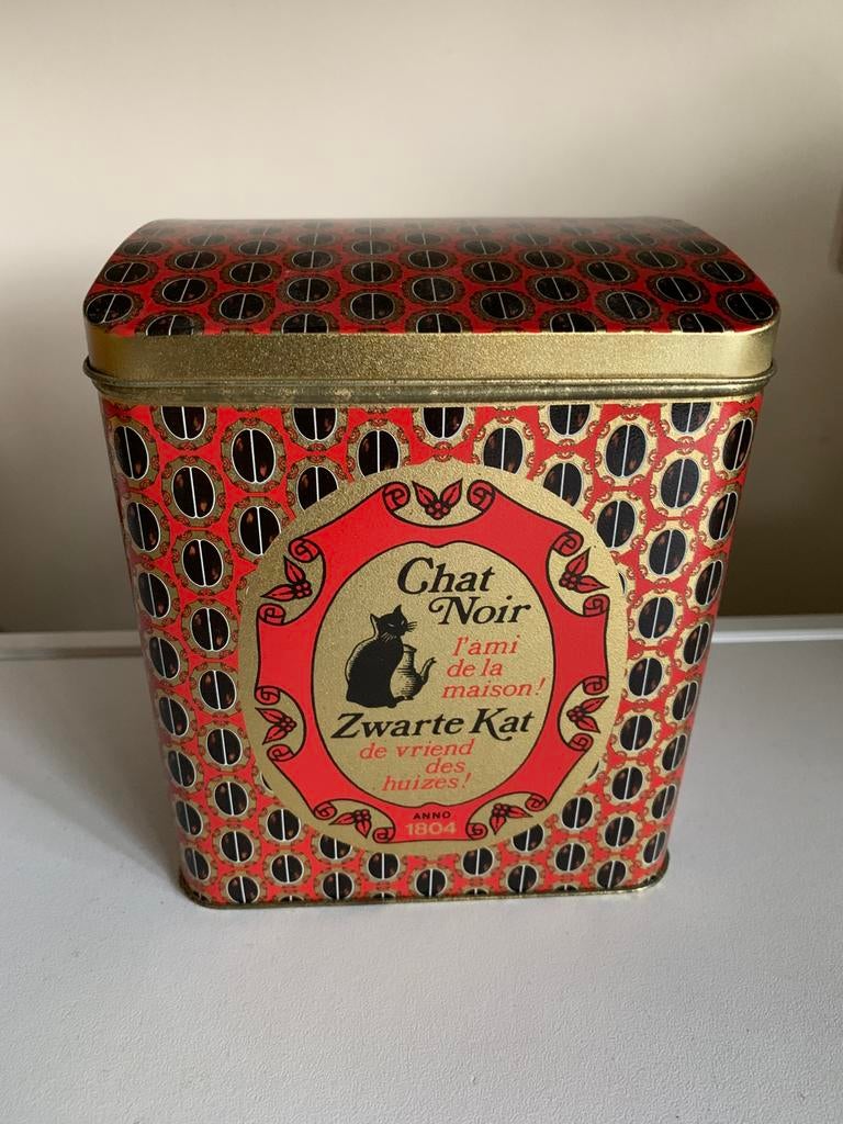 Oud vintage blikken doos van zwarte kat, Ophalen of Verzenden, Zo goed als nieuw