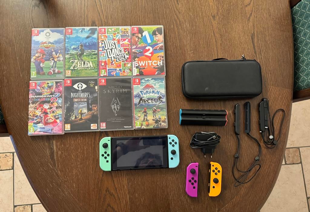 Nintendo Switch V2 Animal Crossing +8 Jeux +Joy-Cons+ SD 128, Switch 2019 Upgrade, Comme neuf, Avec 3 manettes ou plus, Enlèvement