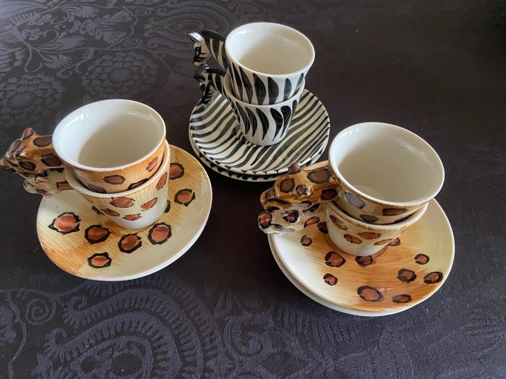 Espresso tasjes - jungle dieren, Huis en Inrichting, Ophalen, Zo goed als nieuw, Overige stijlen, Kop(pen) en/of Schotel(s)