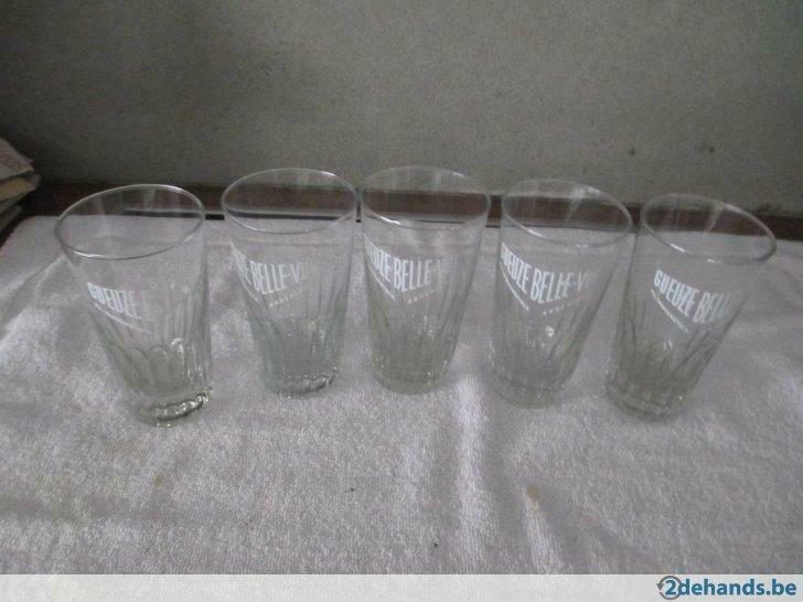 5 bierglazen geuze belle vue, Collections, Enlèvement ou Envoi, Utilisé, Verre ou Verres
