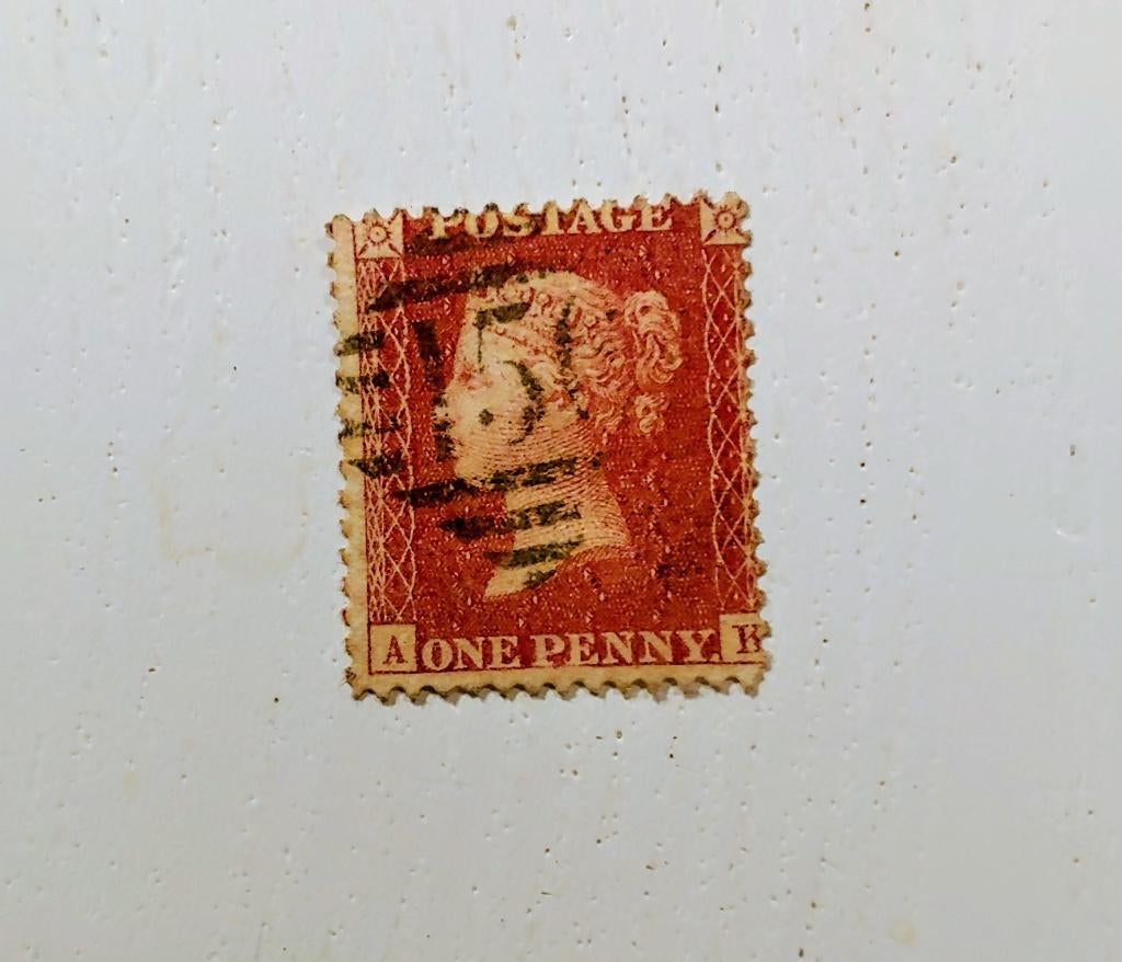 1854 GB, Koningin Victoria,penny,letters,onderaan,bruin/rood, Ophalen of Verzenden, Overige landen, Gestempeld