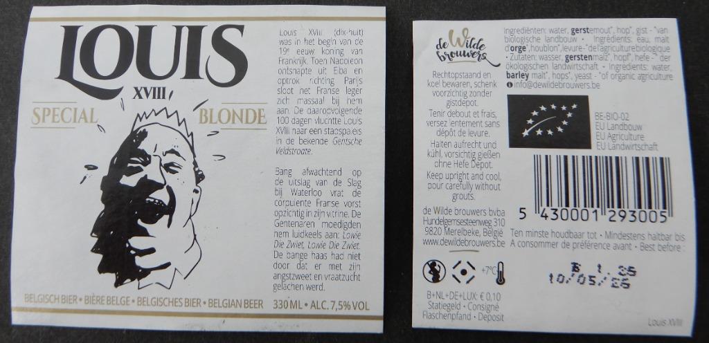 Bieretiket Louis XVIII brouwerij De Wilde Brouwers (7i9), Ophalen of Verzenden, Gebruikt