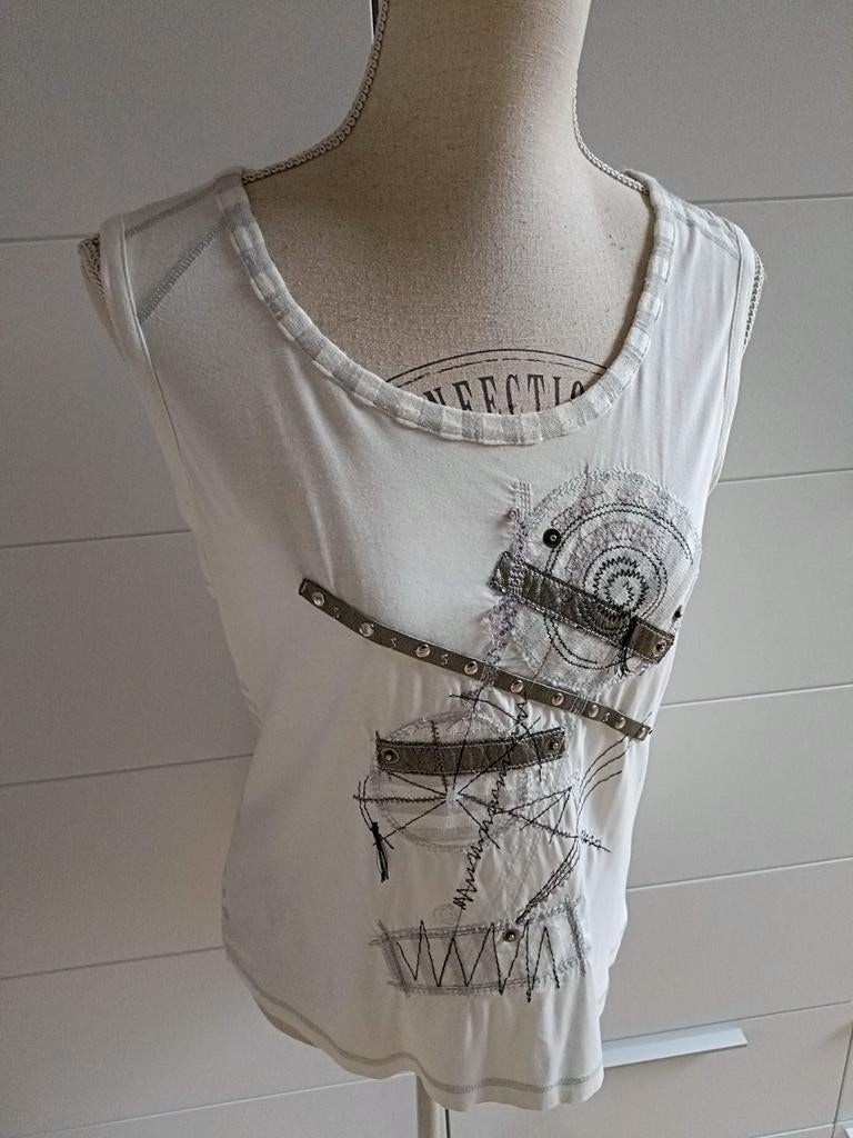 Débardeur Pause Café avec appliques, Kleding | Dames, Ophalen of Verzenden, Zo goed als nieuw, Grijs