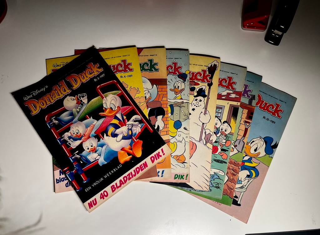 8 Originele vintage weekbladen van Donald Duck (1989), Boeken, Meerdere comics, Ophalen of Verzenden