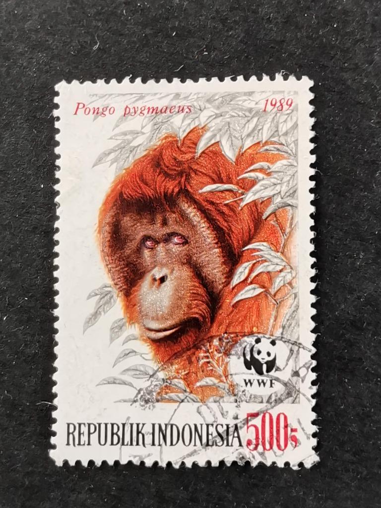 Indonesie 1989 - apen - orang oetan (WWF), Postzegels en Munten, Ophalen of Verzenden, Gestempeld, Dier of Natuur