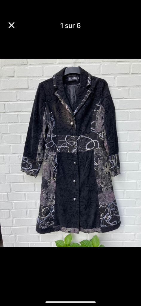 Manteau vintage en velours noir/imprimé TB état, Enlèvement ou Envoi, Noir