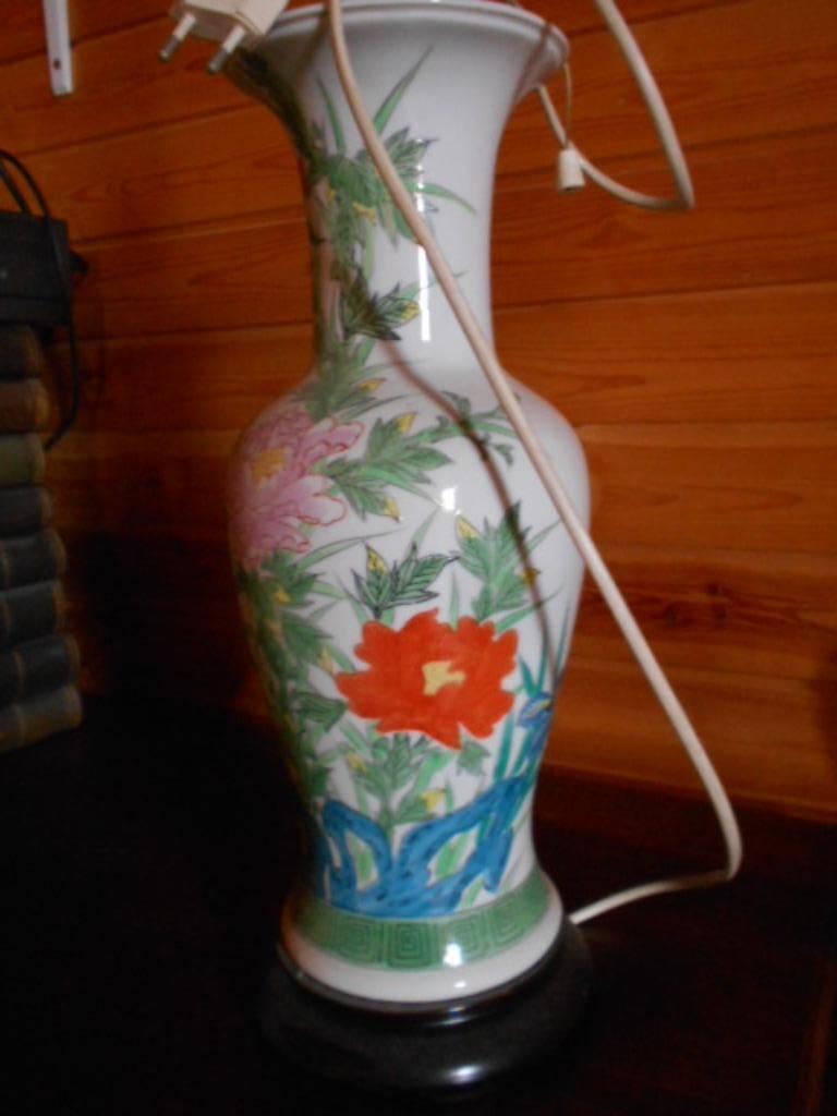 lamp, messing, porselein, luster, met of zonder kap, Gebruikt, Ophalen of Verzenden, Oosters, 75 cm of meer