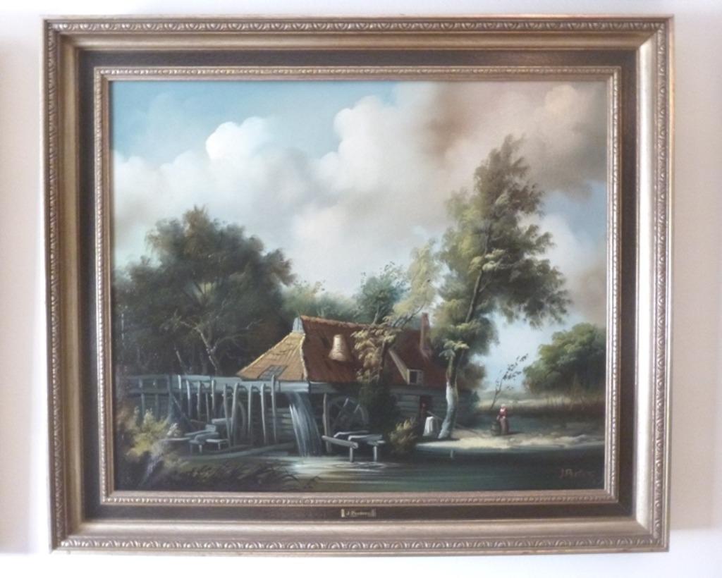 Olie op doek: J. Peeters, " Vlaamse Molen in het XVIIe eeuw, Ophalen of Verzenden, Zo goed als nieuw, Schilderij, Oorspronkelijke maker