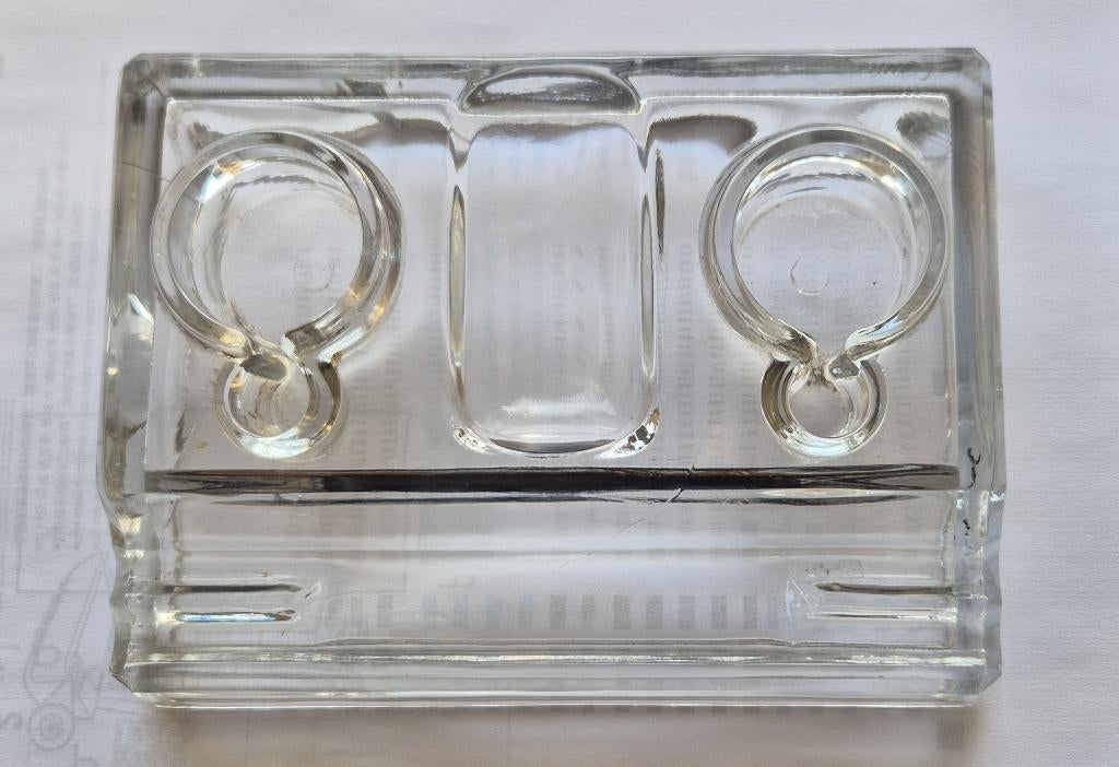 Vintage glazen dubbele inktpot- en penhouder, Antiek en Kunst, Verzenden