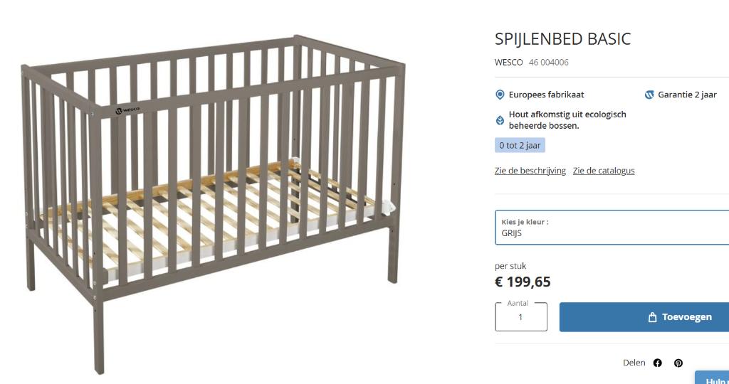 Wesco spijlenbed - grijs - LxBxH 125 x 67.5 x 90 cm - NIEUW, Enfants & Bébés, Neuf, Enlèvement ou Envoi, Wesco spijlenbed basic