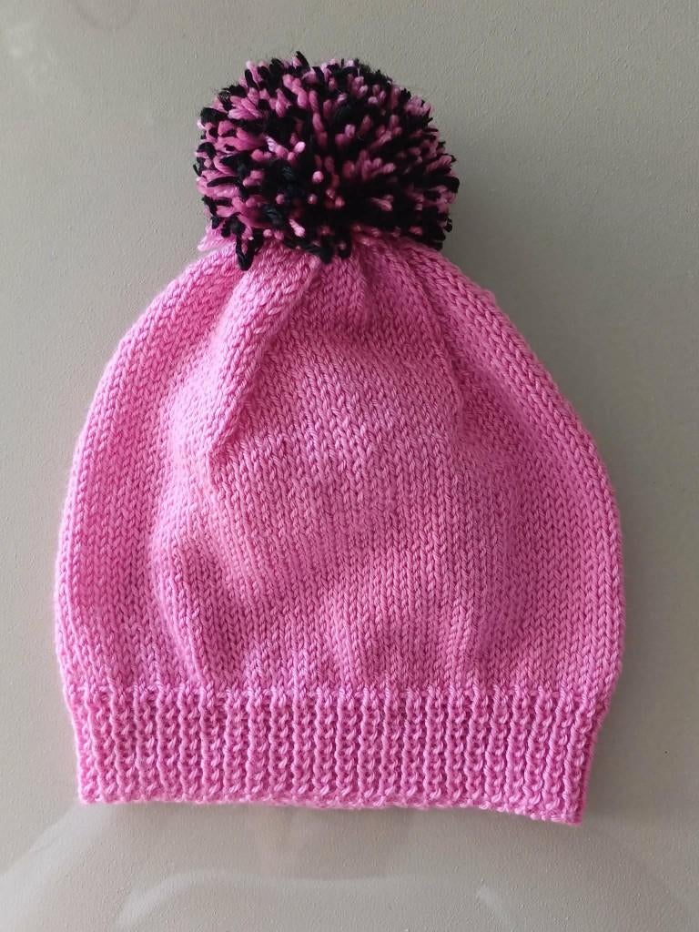 Handgebreide nieuwe roze muts/beanie met Pompon zie beschr., Ophalen, Nieuw, Muts