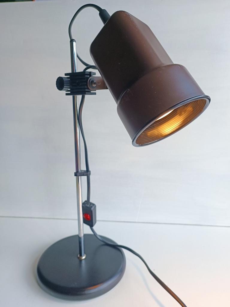 Lampe de bureau vintage années 70 – métal brun & chrome, Antiquités & Art, Enlèvement