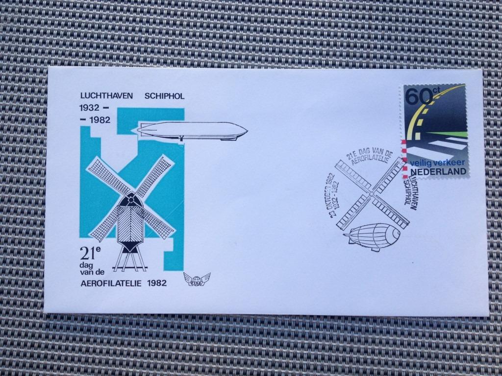 FDC Pays-Bas 1982 - moulin à vent - zeppelin - Schiphol, Enlèvement ou Envoi, Après 1940, Affranchi