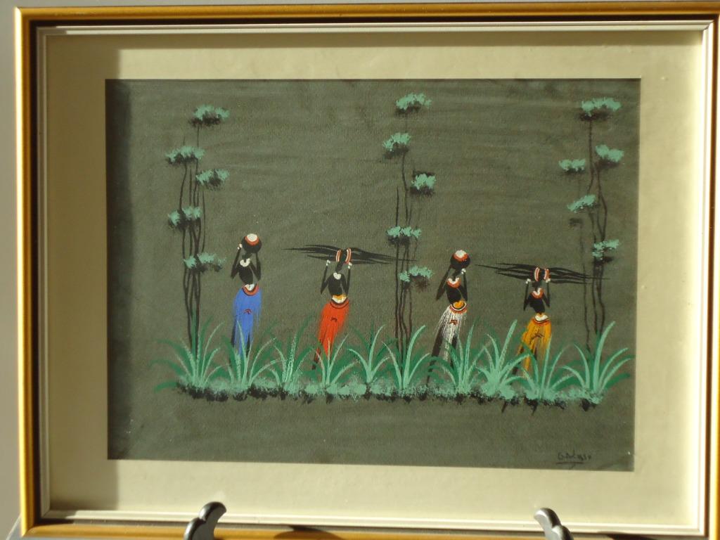 vintage Congo Kongolees schilderij Kongo Kinshasha RDC signé, Antiek en Kunst, Ophalen of Verzenden