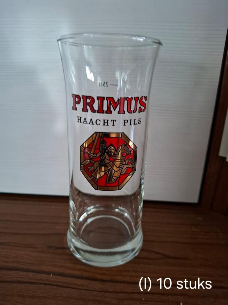 10 Échte Vintage Primus Haacht Pils glazen, ook apart TK, Verzamelen, Ophalen of Verzenden, Zo goed als nieuw