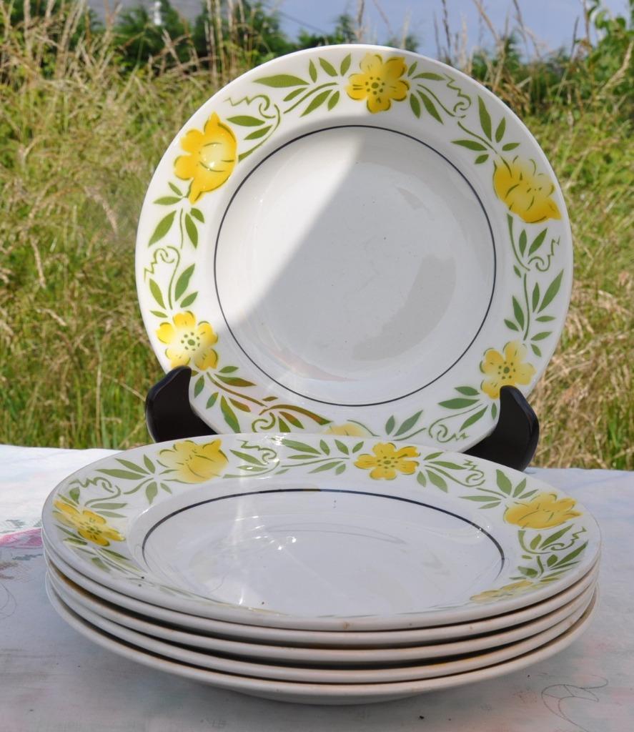 6 assiettes creuses mdl decor fleur jaune yvette, Antiquités & Art, Enlèvement ou Envoi