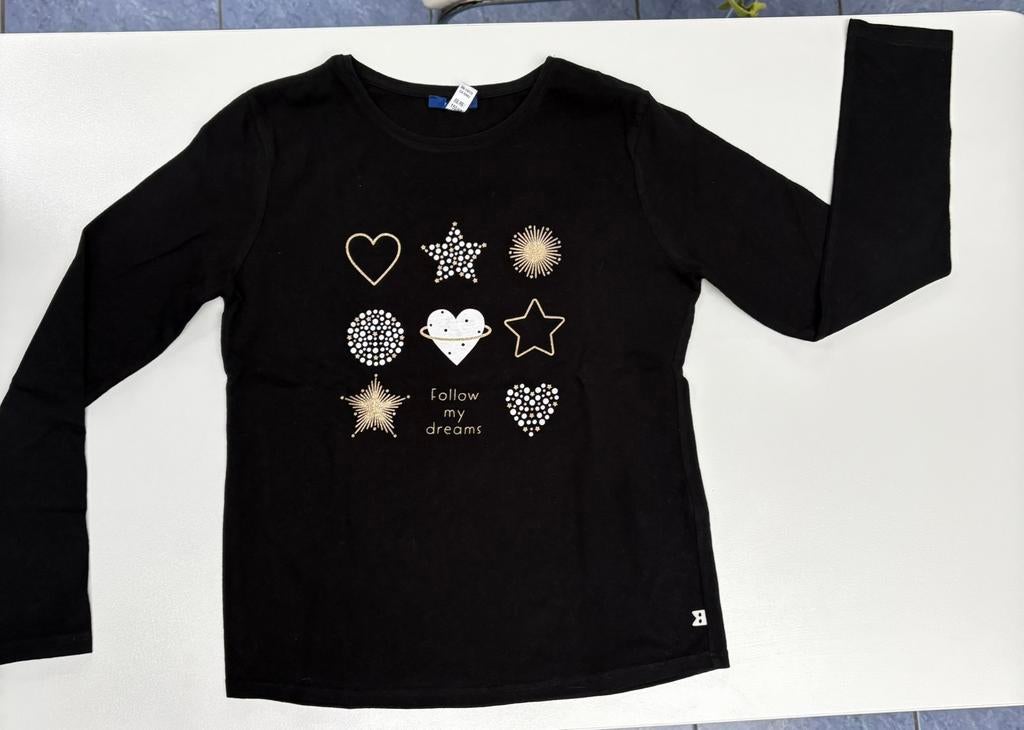 T-shirt noir et doré longue manche OKAIDI 12 ans comme neuf, Meisje, Okaidi, Overhemd of Blouse, Ophalen of Verzenden