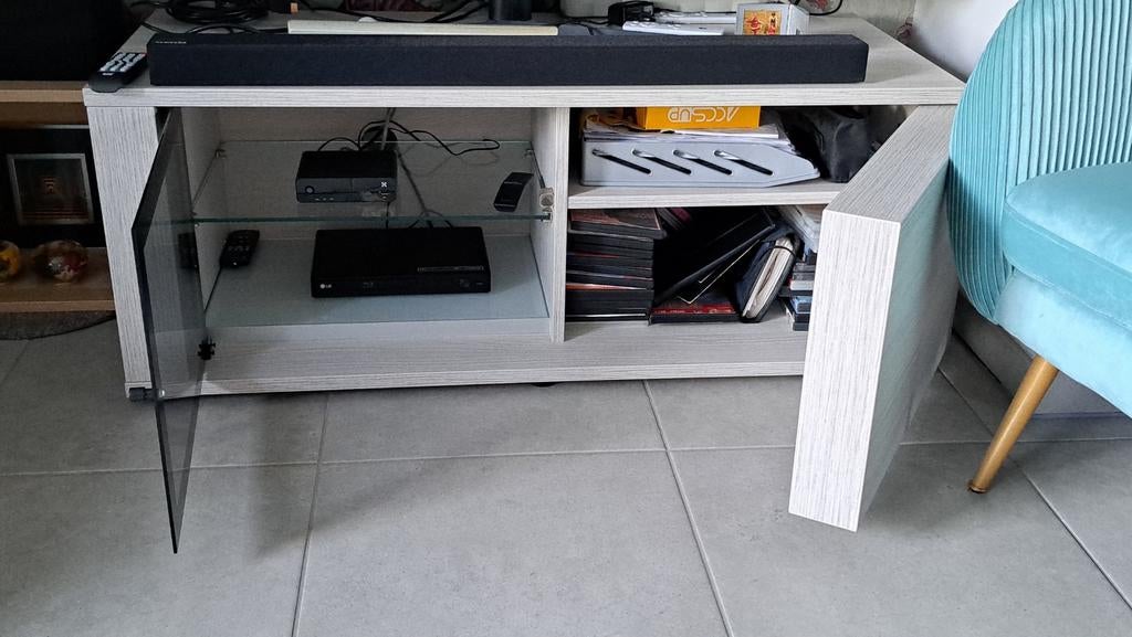 Meuble Tv L 112 finition pin blanc, Enlèvement, Pin
