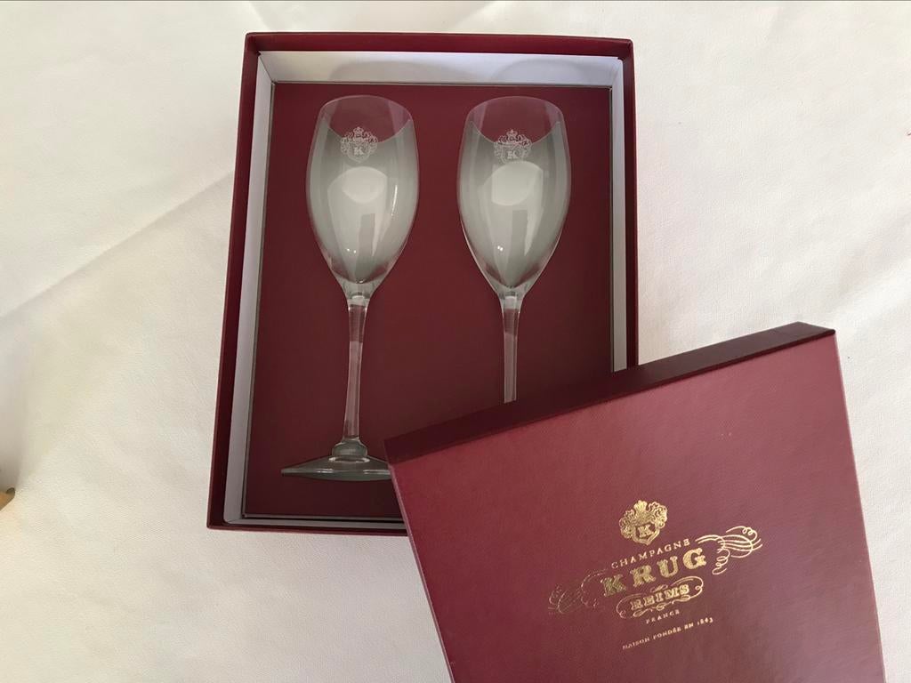 Twee vintage champagneglazen KRUG in luxe doos NIEUW, Ophalen of Verzenden, Nieuw