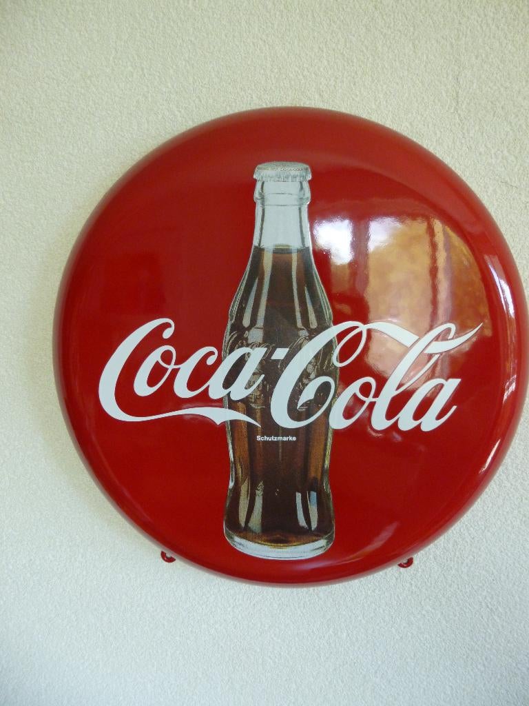EMAILLE RECLAMEBORD"COCA-COLA MET FLESAFBEELDING"JAREN 80/90, Ophalen of Verzenden, Zo goed als nieuw, Reclamebord