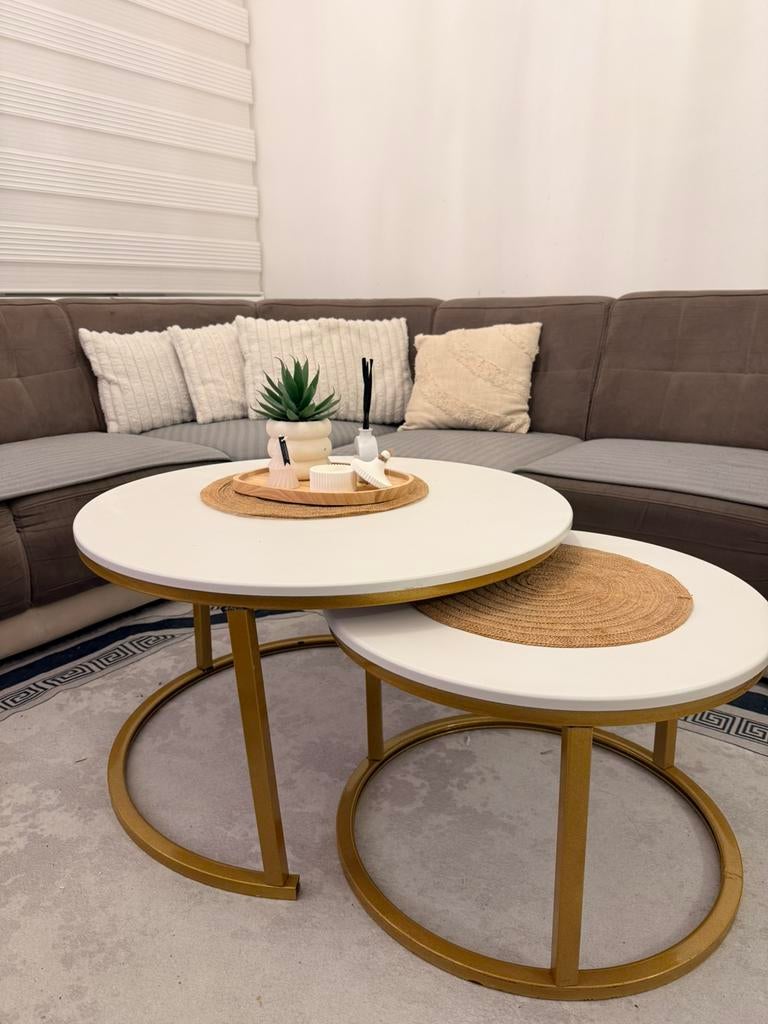 2 Table rondes bois gold, Enlèvement ou Envoi, Rond, Comme neuf, Boheme vintage
