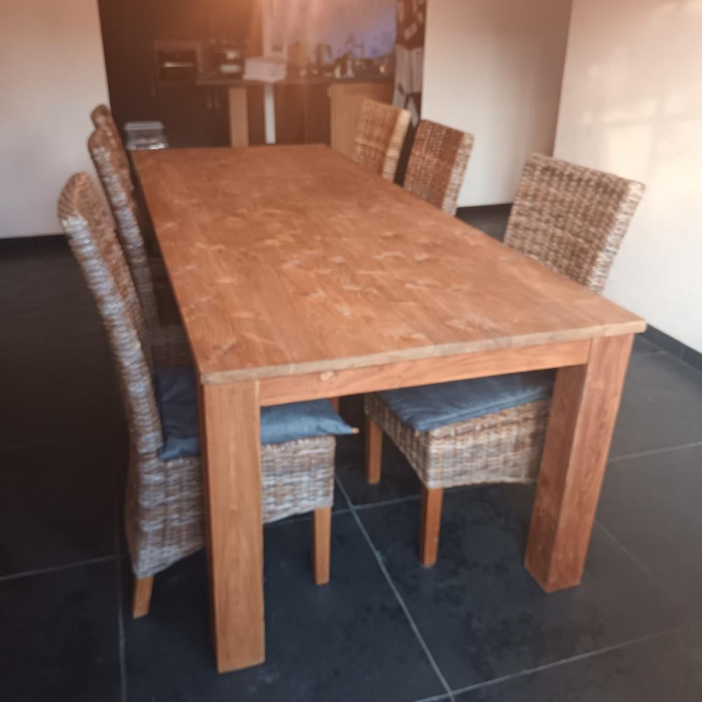 Massieve eettafel van teakhout 2,6m, Huis en Inrichting, Tafels | Eettafels, Ophalen, 100 tot 150 cm, Teakhout, 200 cm of meer