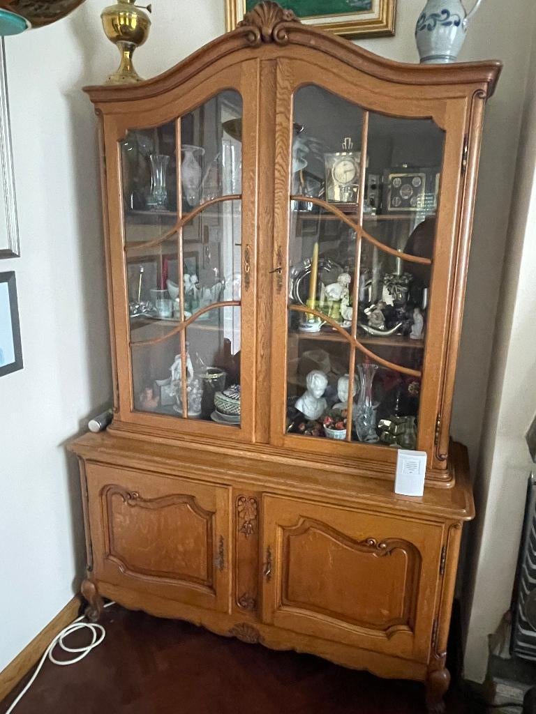Vitrinekast eik glas Louis XV, Ophalen, Zo goed als nieuw, Glas