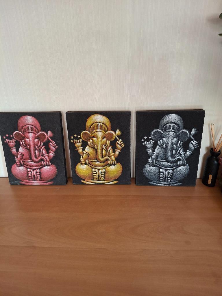 Ganesha schilderijtjes 3 stuks verschillende kleur set, Ophalen of Verzenden