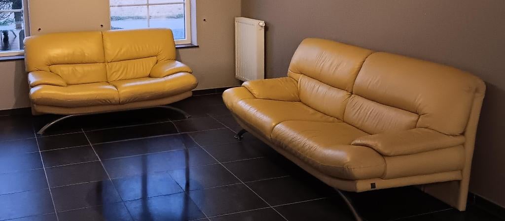 Salon en cuir ocre, marque de qualité italienne CALIA, 75 à 100 cm, 125 cm ou plus, Enlèvement, Utilisé