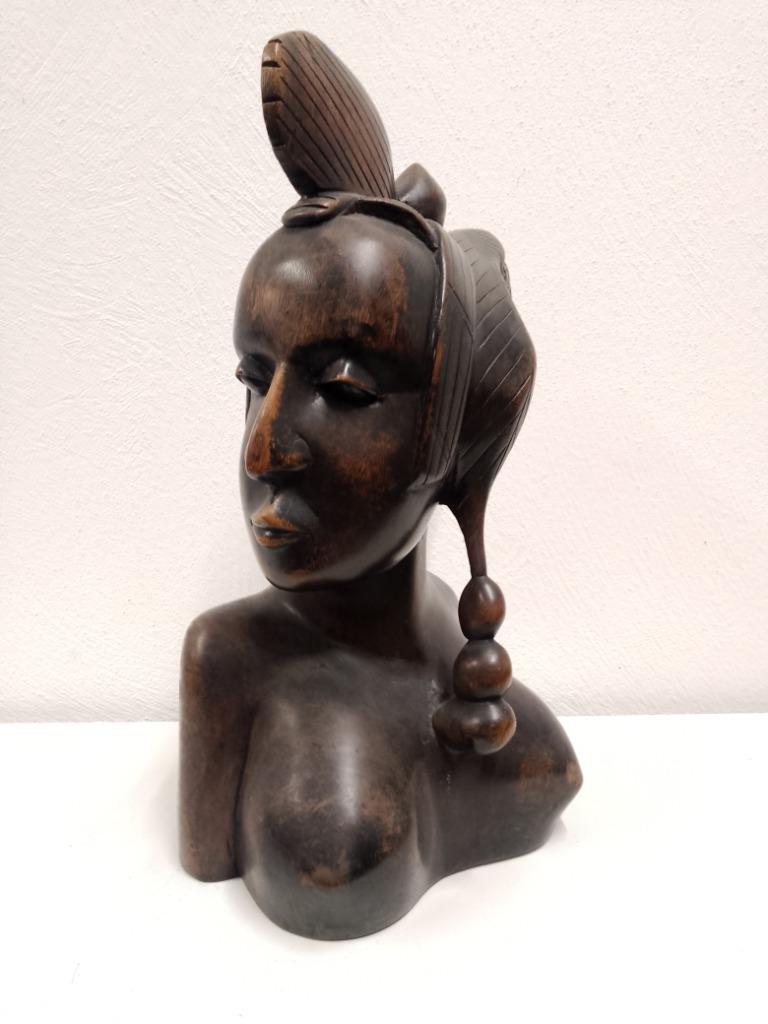 Namibische vrouwenbuste met traditionele kapsel-Wengéhout, Antiek en Kunst, Ophalen of Verzenden