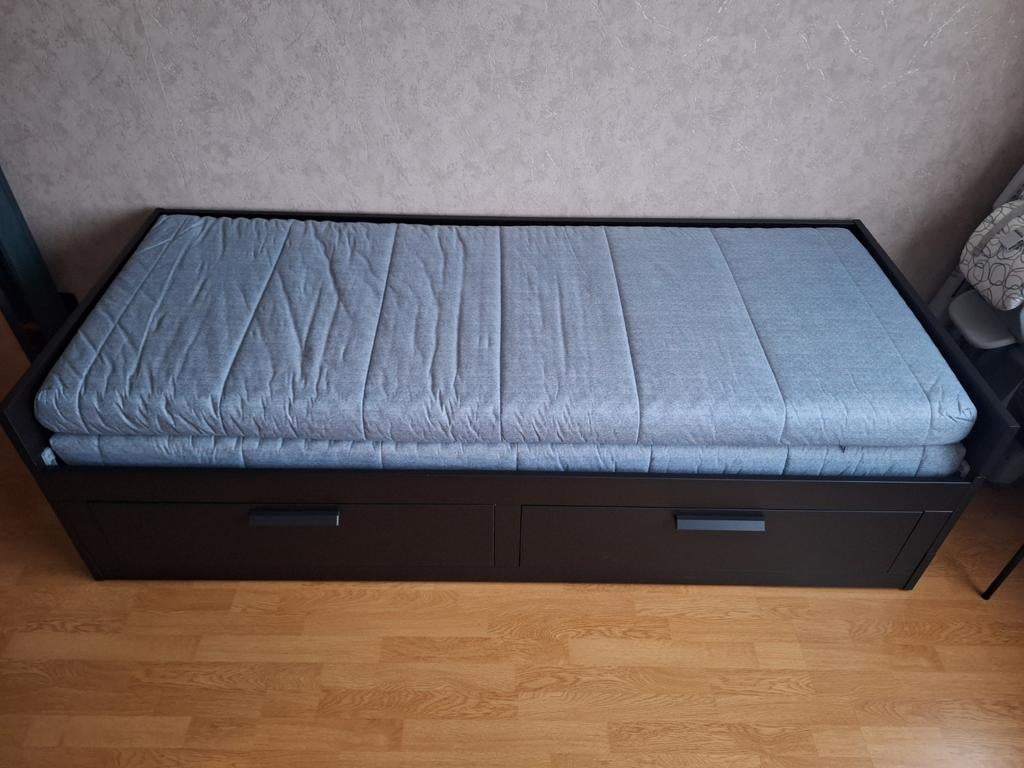 Canapé-lit avec 2 tiroirs/2 matelas - AGOTNES Ikea, Enlèvement, Noir, 200 cm
