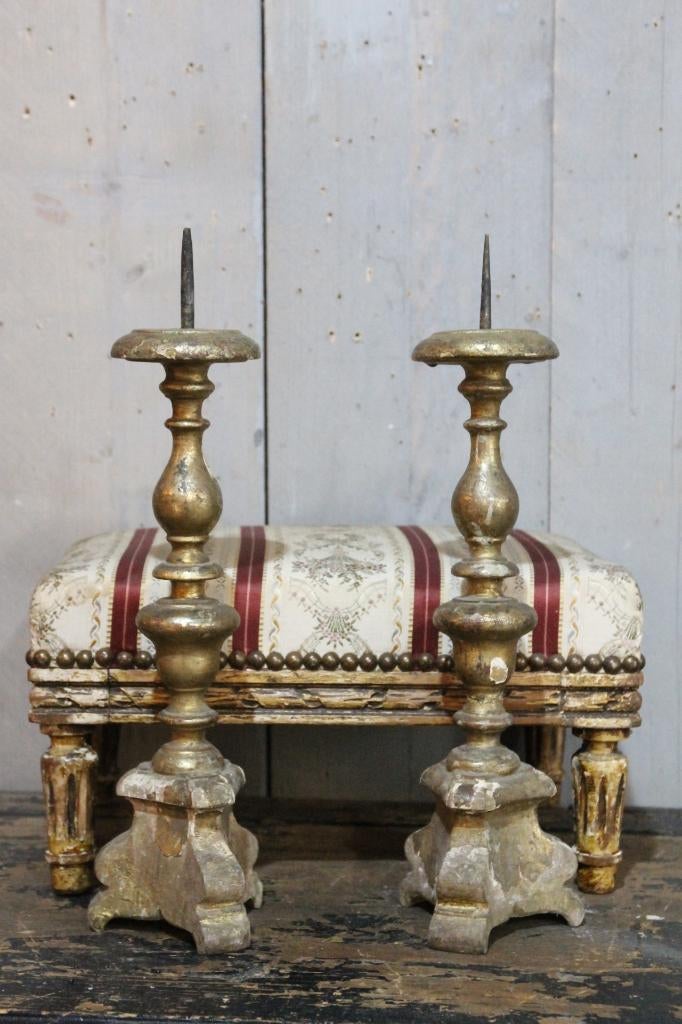 Set 2 kleine antieke Italiaanse kaarsen kandelaartjes, Ophalen of Verzenden
