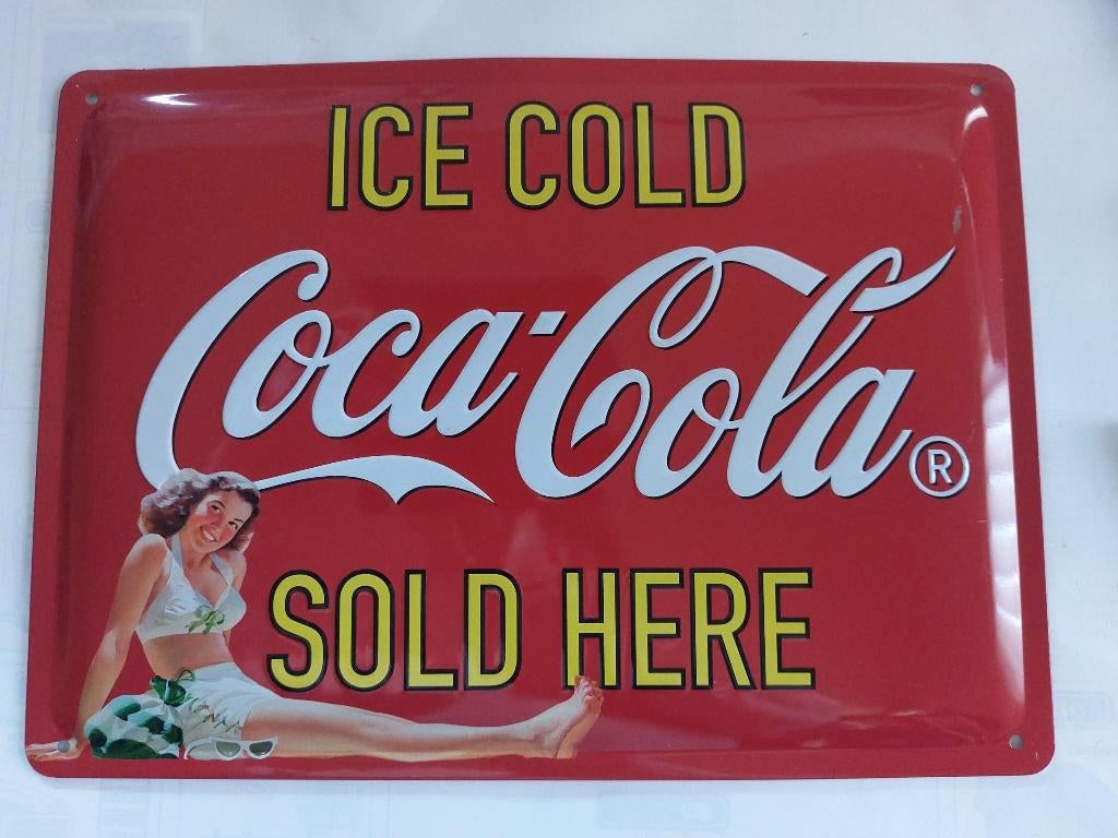 COCA-COLA - metalen reclamebord - 23cm x 32cm, Ophalen, Gebruikt