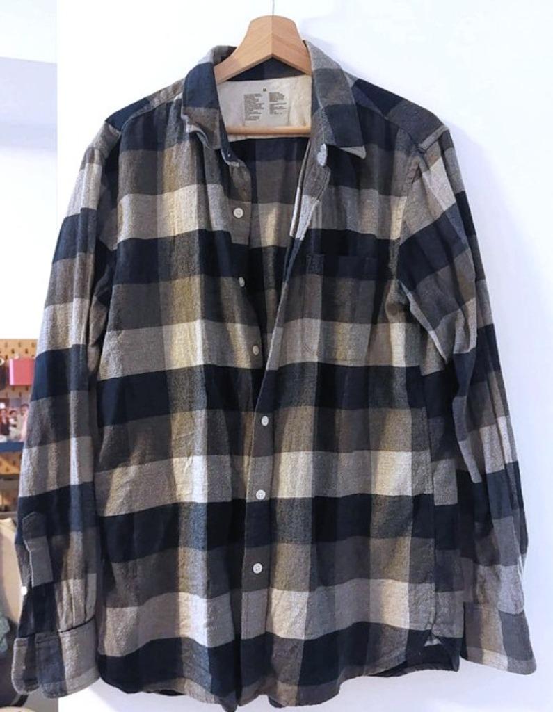 Muji M geruit grijs overhemd voor heren, Muji, Overige kleuren, Gedragen, Halswijdte 39/40 (M)