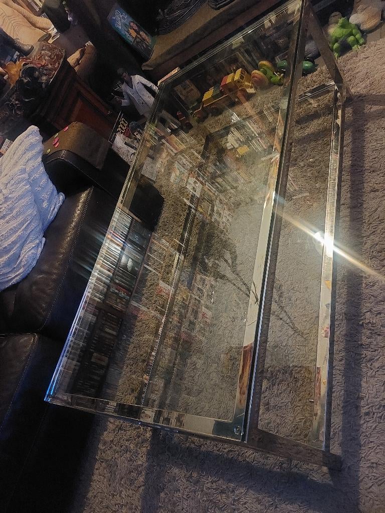 Table de salon en verre trempé avec tablette vitrine, 100 à 150 cm, Moins de 50 cm, Vitrine, Verre