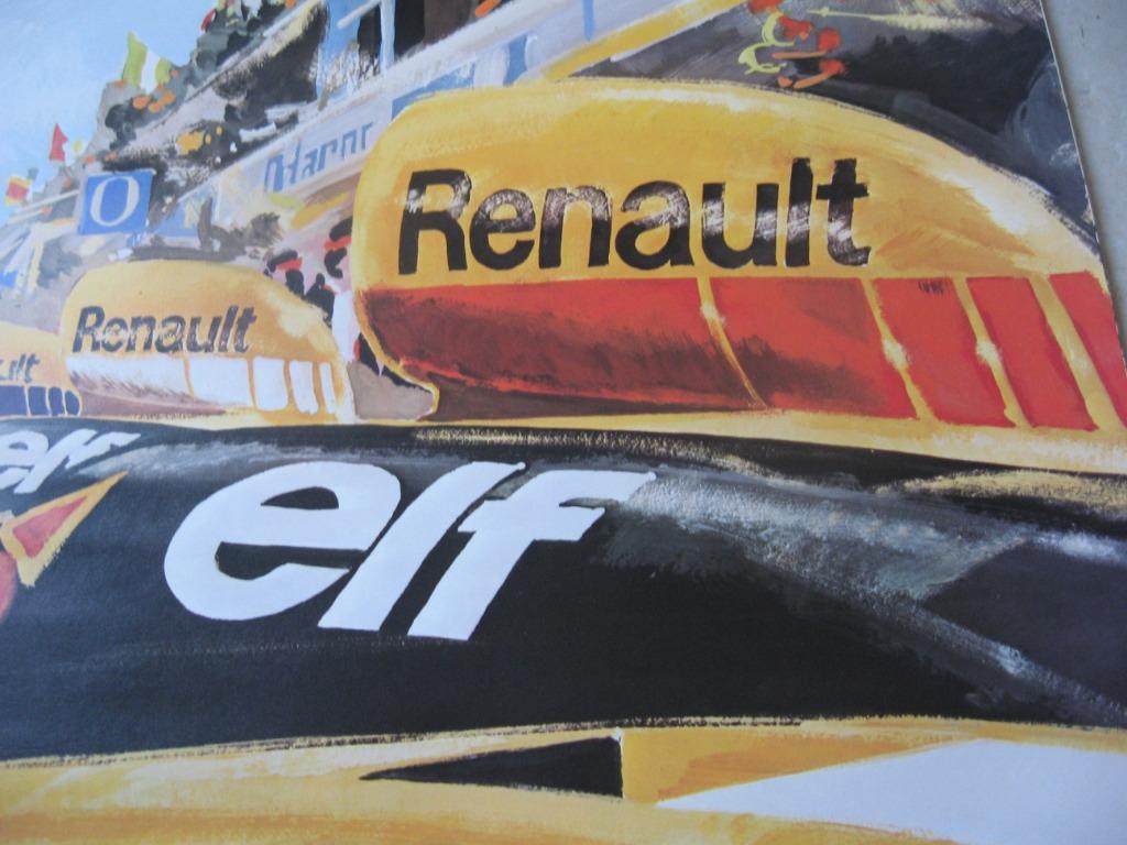 Oude Renault 80'-poster, oud acroniem gesigneerd J.F. Voutri, Verzamelen, Rechthoekig Liggend, Nieuw, Ophalen of Verzenden, Sport