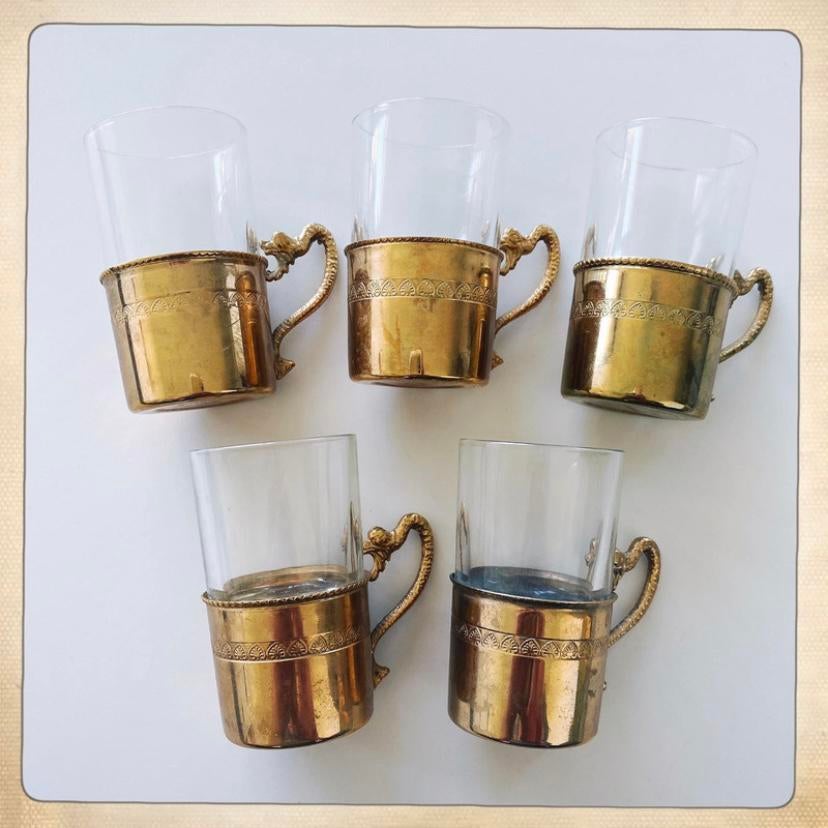 Unieke oude set van 5 oude draken borrelglaasjes Italië, Antiek en Kunst, Antiek | Glaswerk en Kristal