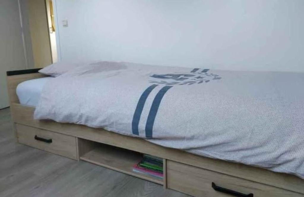 Lit chêne, Maison & Meubles, Chambre à coucher | Lits, Comme neuf, Une personne, 90 cm, 200 cm, Bois, Beige, Enlèvement