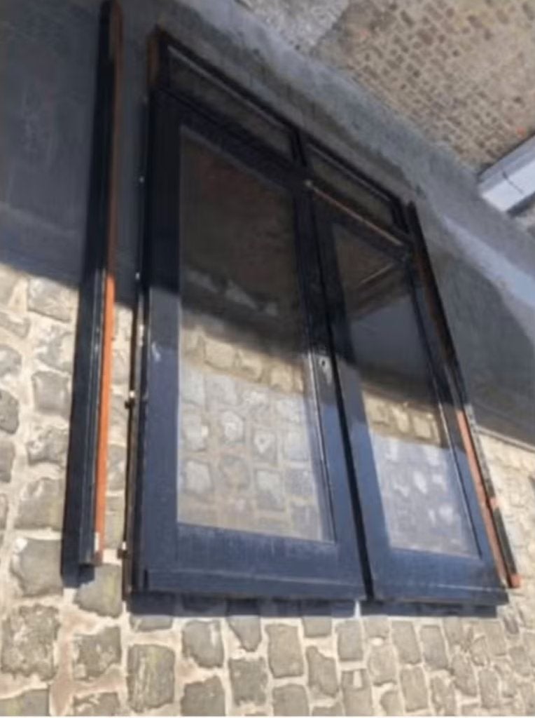 Dubbele deur meranti met bovenlicht., Ophalen, Gebruikt, Glas