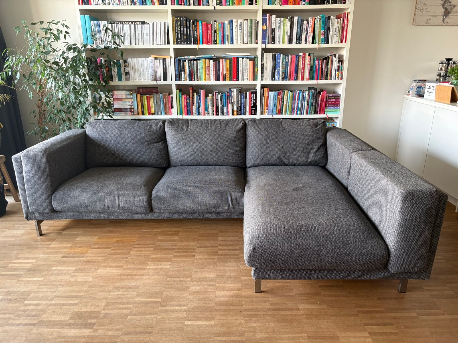 IKEA NOCKEBY hoekzetel met chaise longue rechts, donkergrijs, Ophalen, 250 tot 300 cm, Gebruikt, Hoekbank